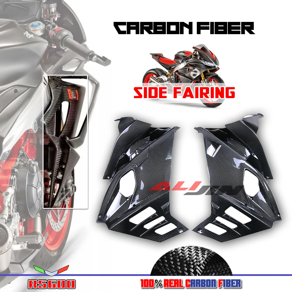 Real Dry Carbon Fiber Motorcycle Front Fairing Fender Side Panel Frame Protector Winglets Air Deflector Fit Aprilia RS660 660