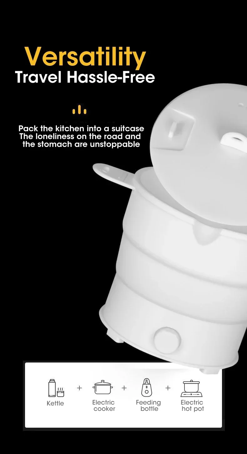 Multi Portable Foldable Silicone Pot For Travel 110/220V Kettle Electric Cook Hot Pot Water Boiler Camping Folding Electric Pot
