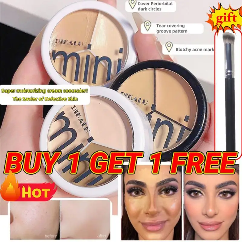 

Contour Concealer Palette with Brush 3-Colors Full Coverage Acne Spot Dark Circles Concealer Cream Moisturizing Makeup Cosmetics