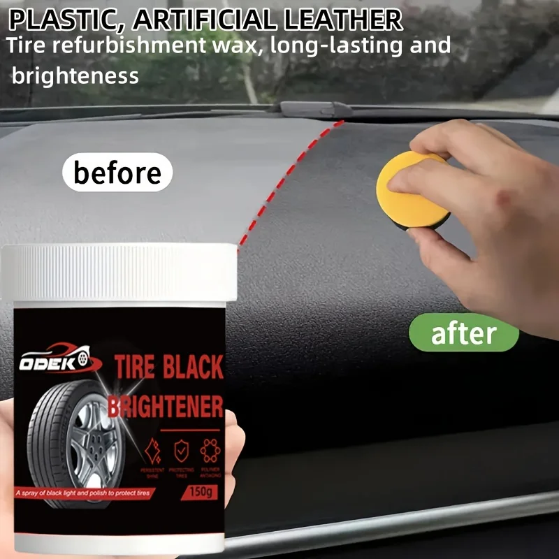 Tire Black Brightener & Car Interior Restorer, 150g &ndash; Multi-Surface Polishing Wax for Dashboards, Plastic, and Artificia