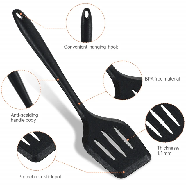 Silicone Slotted Turner Set, For Non-stick Cookware, Fish Spatula