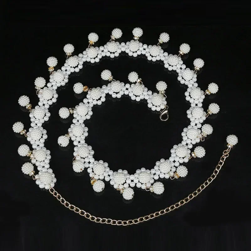 Summer Fashion Ladies Woven Pearl Waist Chain Beads Dance Belt Daily Wedding Dress Waist Chain Jewerly Accessorie For Women Gift