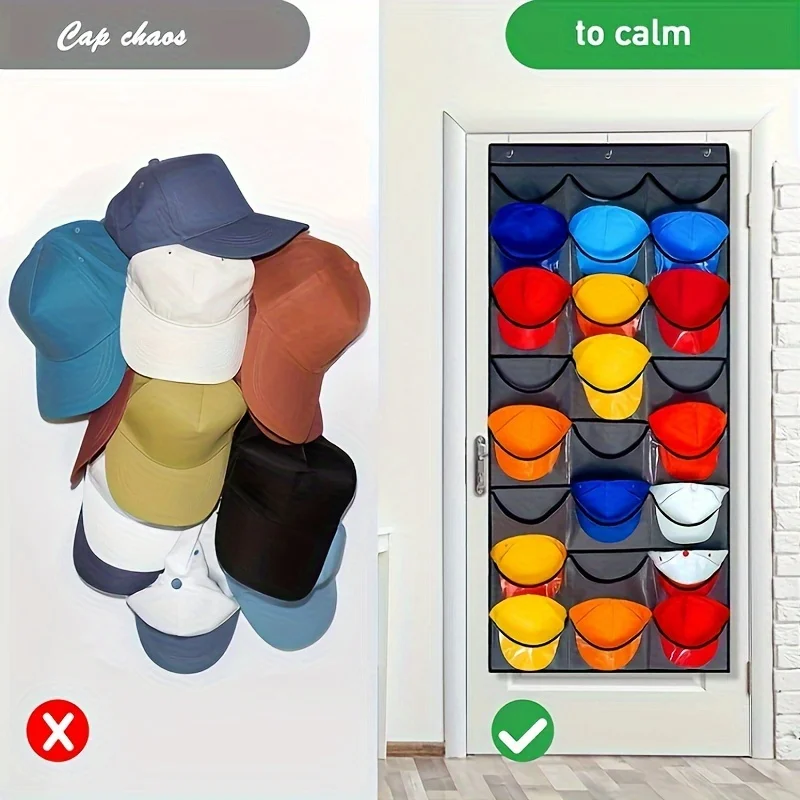 1pc Over The Door Hat Organizer, Baseball Caps Stoarge, Hat & Ball Caps Display, Fitted For Closet Wall Mount Bag With Lar