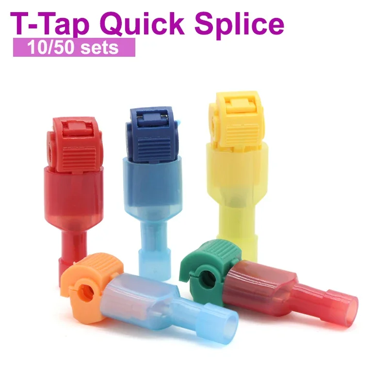 

10/50Sets T-Tap Electrical Wire Crimp Terminals Quick Splice Cable Connectors Kit For Sq 0.5-4mm 22-17AWG 15-13AWG 13-10AWG