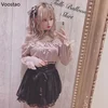 Vintage Sweet Lolita Style Knitted Pullover Autumn Girls Cute Off Shoulder Lace Ruffles Bow Sweater Women Harajuku Knitwear Tops 5