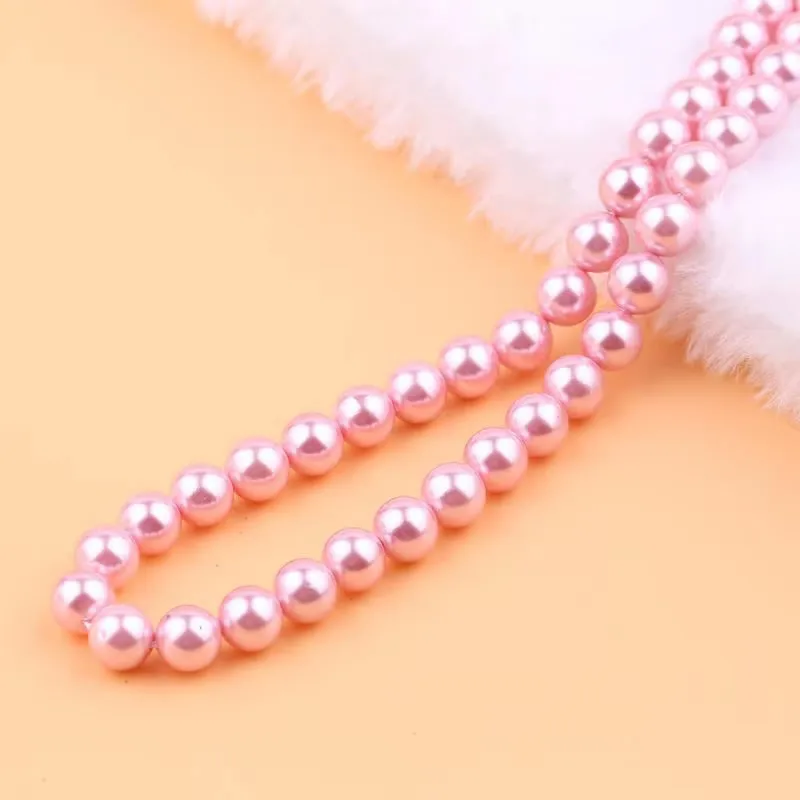 Elegant White & Pink Round Imitation Pearl Beads for DIY Jewelry – 15 Strand
