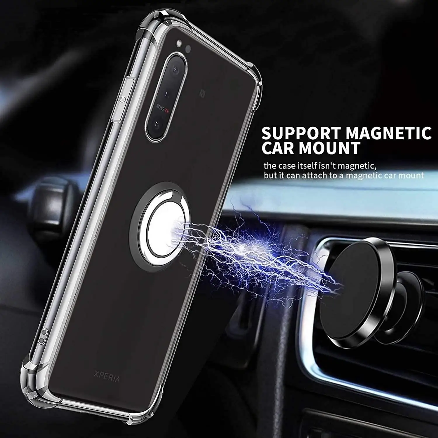Clear Silicone Shockproof Case with Ring Holder and Airbag Protection