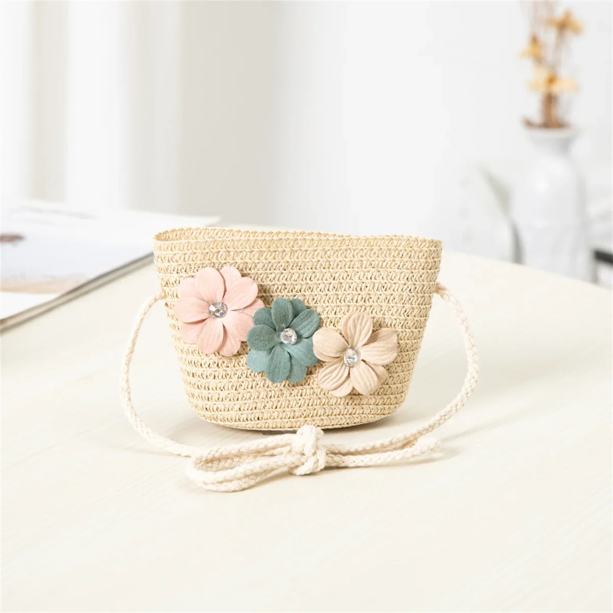 Girls' straw hat bag matching travel sun hat Flower children's sun Outdoor fashion fisherman sunscreen
