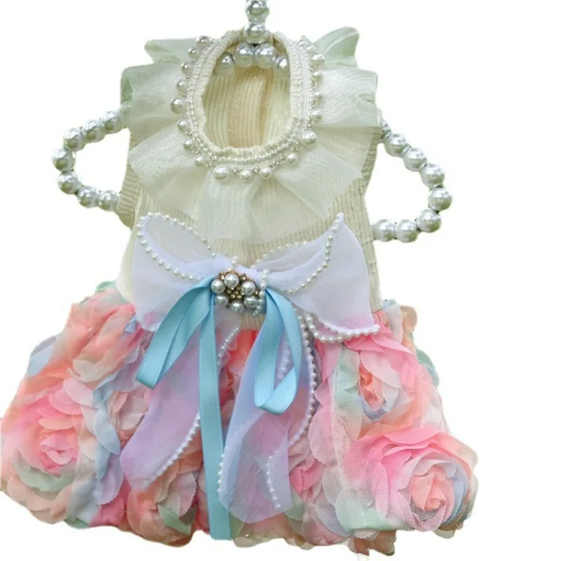 New Pet Three-dimensional Chiffon Flower Skirt Spring Summer Pet Dog and Cat Clothes Teddy Bichon Pomeranian Small Dog