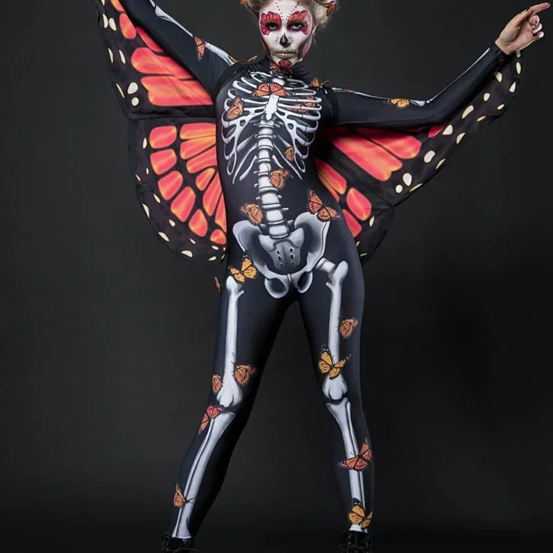 Halloween Devil Ghost Skeleton Butterfly Cloak Sexy Women Spooky Jumpsuit Party Carnival Performance Scary Costume Kid Adults