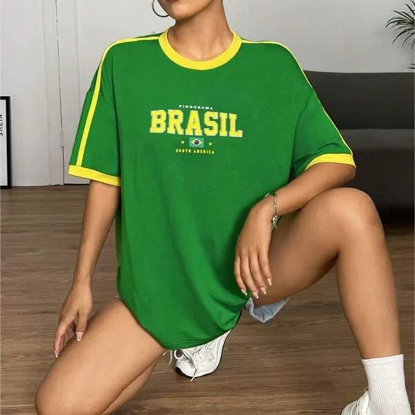 Europe and the United States loose letters yellow green top Y2K women's summer T-shirt sexy clothing street