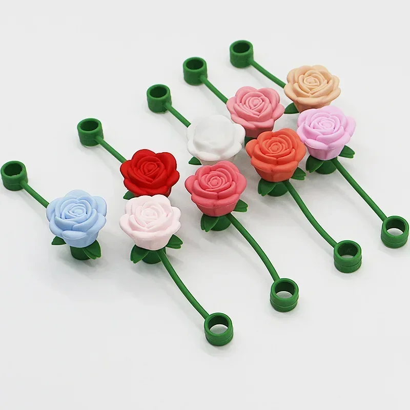 Hot 9-10mm Rose Flower Straw Cover for Stanley Large Silicone Diameter Heat-resistant Dust Proof Straw Plug Cap Cup Accessorie