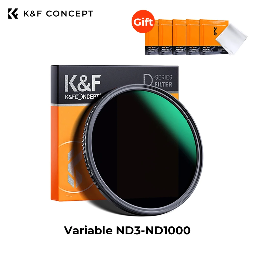 K & F Concept 가변 Nd 필터 ND3 ND1000 1.5 10 스톱 중성점 렌즈 24 레이어 코팅 5 PCS 청소 천