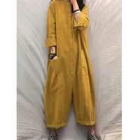 Women Jumpsuit 2024 Female Oversized Romper Autumn Loose Pockets Overalls Casual Solid Stand Collar Bottom - Image 4