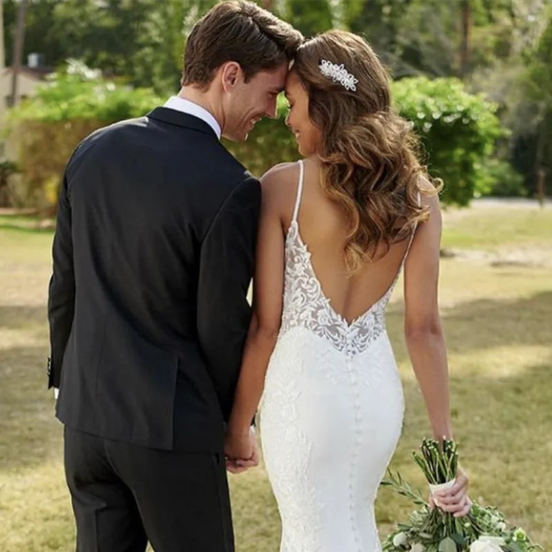 Wedding Dresses Sexy Lace Mermaid Wedding Dresses Women Spaghetti Straps V-Neck Backless Appliques Sleeveless Long Bridal Gown Vestidos De Novia wedding dresses