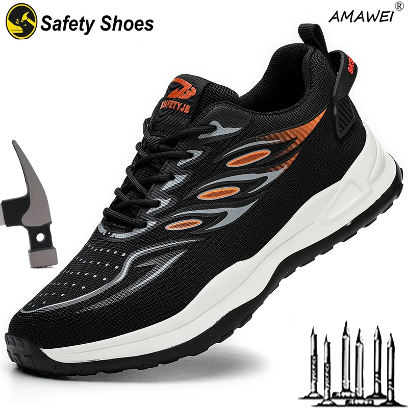 

AMAWEI Safety Shoes Men Women Steel Toe Boots Indestructible Work Shoes Lightweight Breathable Steel Toe Shoes Men EUR Size