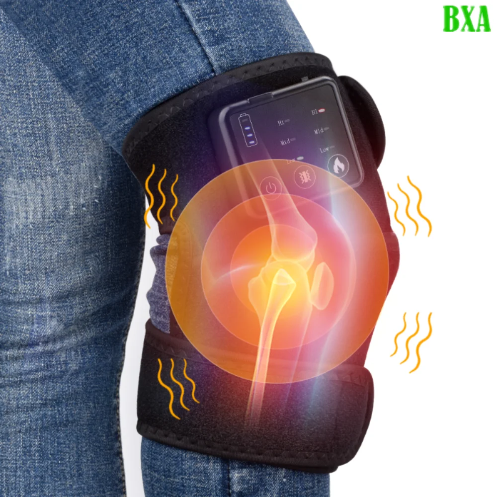 Black Joint Therapy Hot Compress Elbow Knee Pads Relax Vibration Massage Apparatus Infrared Electric Heating Knee Massager electric heating knee pads warm hot compress heating knees protective gear 3 gears temperature control us plug