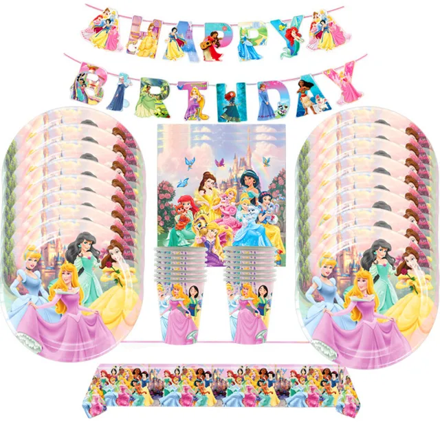 Disney Seven Princess Girl Birthday Theme Party Decoration Activity Supplies Cup Plate Balloon Children s Tableware Scene Layout