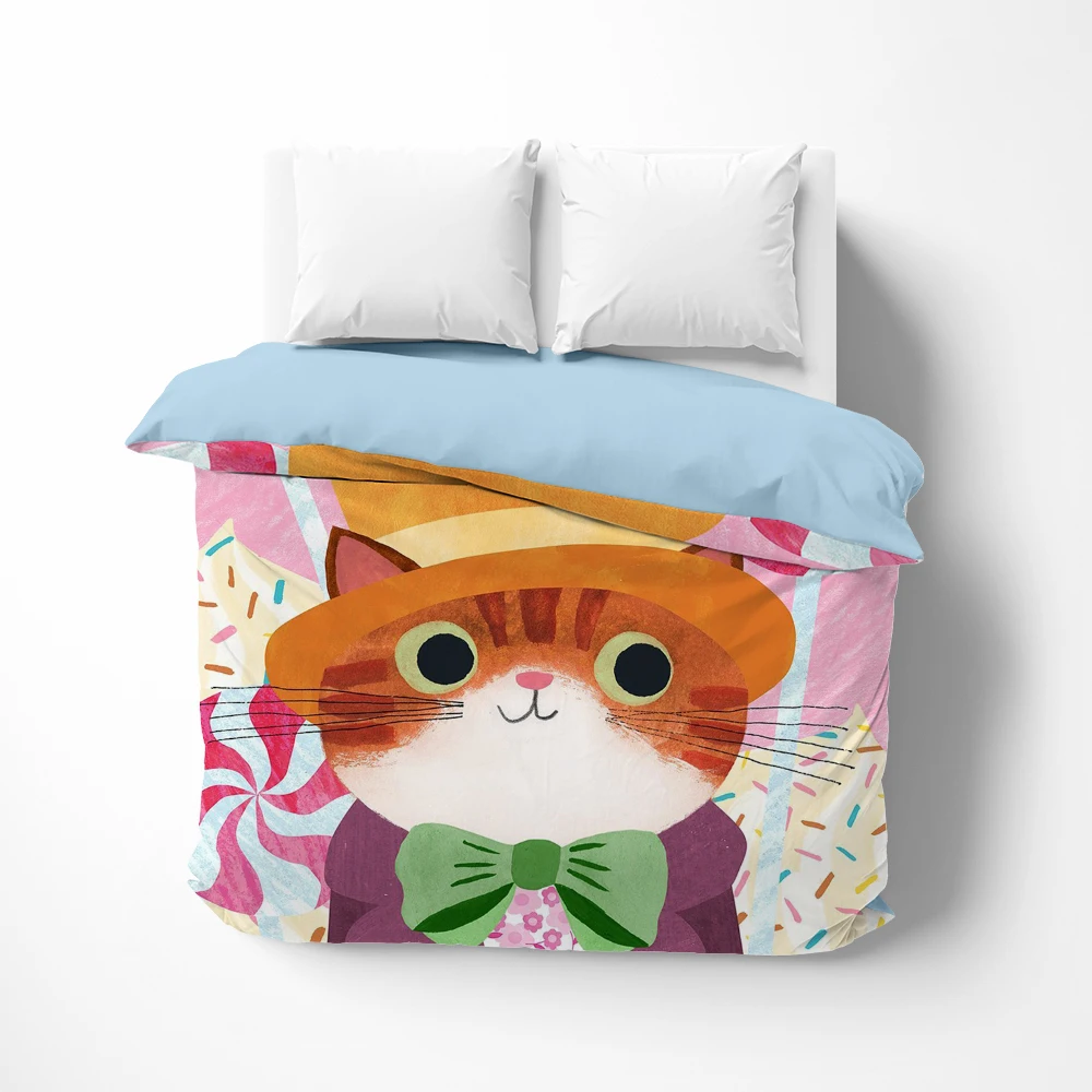 

Cartoon Cat Linens Duvet cover Quilt/Blanket/Comfortable Case lovely Bedding 140x200 bedrooms for kids baby child Orange