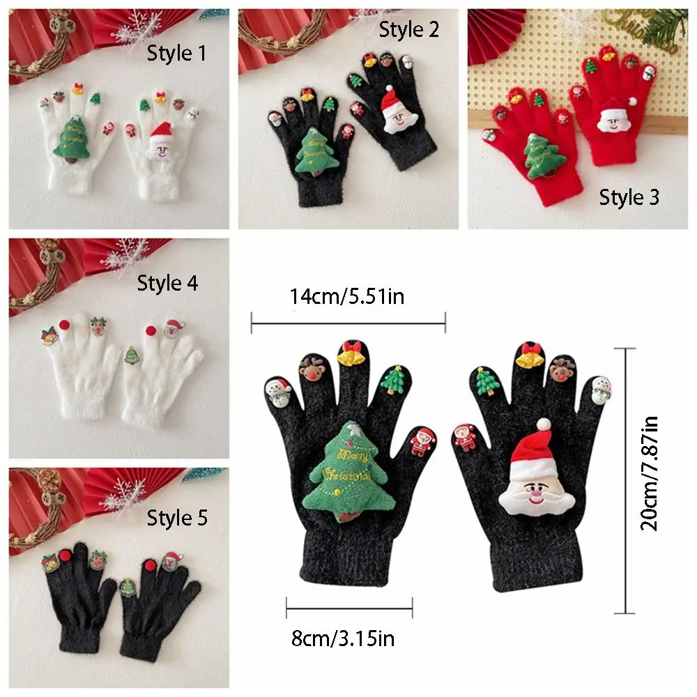 Cute Cartoon Christmas Gloves Thicken Knitted Five Finger Gloves Snowman Pattern Funny Gloves New Year