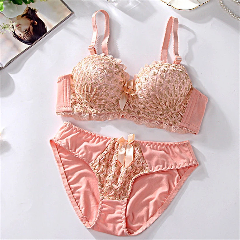 white bra and panty sets Summer Soft Women Sexy Lace Wireless Bra Brief Sets Hollow Out Bra Panties Suit Ladies Lingerie Light Yellow Underwear Set plus size underwear sets