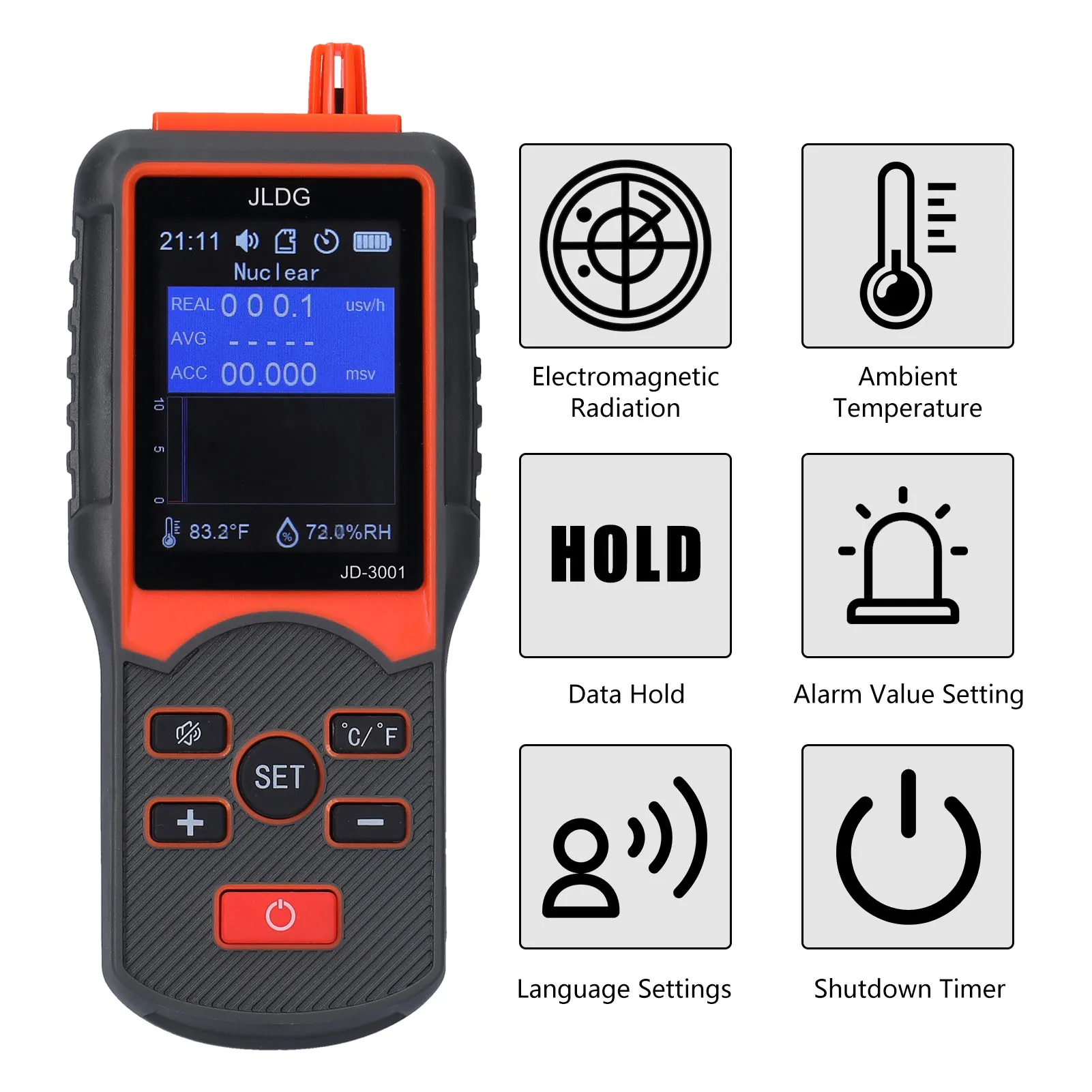 JD-3001 Multifunctional Geiger Counter Temperature Humidity Measuring Device Radiation Tester Electromagnetic Radiation Detector