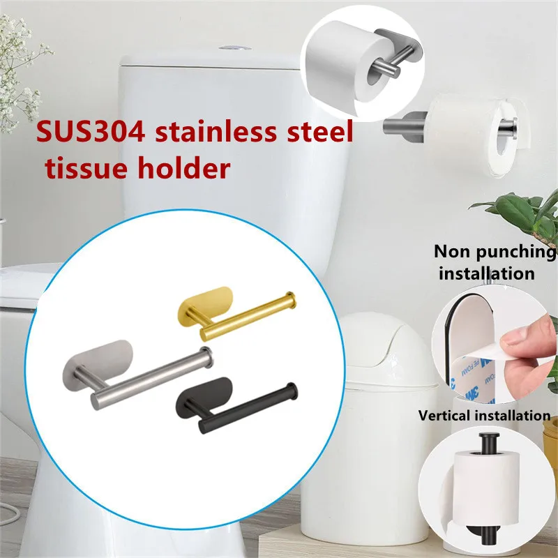 No Punching Wall Mounted Toilet Paper Holder Rustproof Anticorrosion Stainless Steel Bathroom Kitchen Roll Paper Toilet Holder