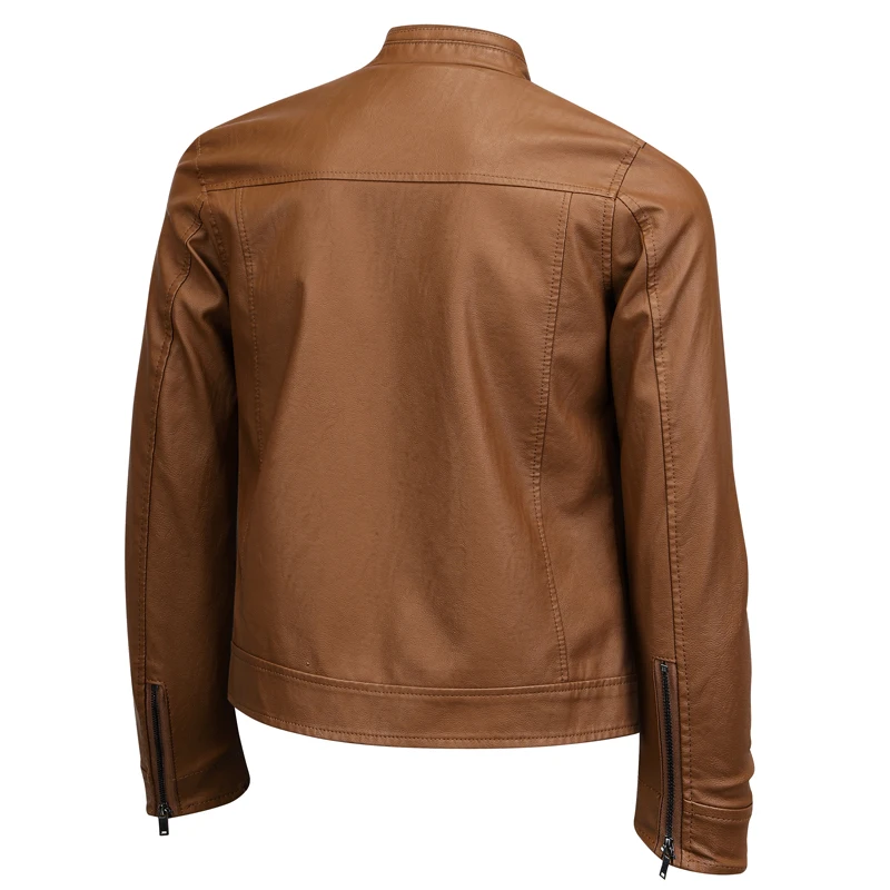 Men's Winter Solid Color Stand Up Collar Windproof Warm Coat Brand Leather Jackets Men's Luxury Clothing Vintage Leather Jacket leather jackets men winter jacket
