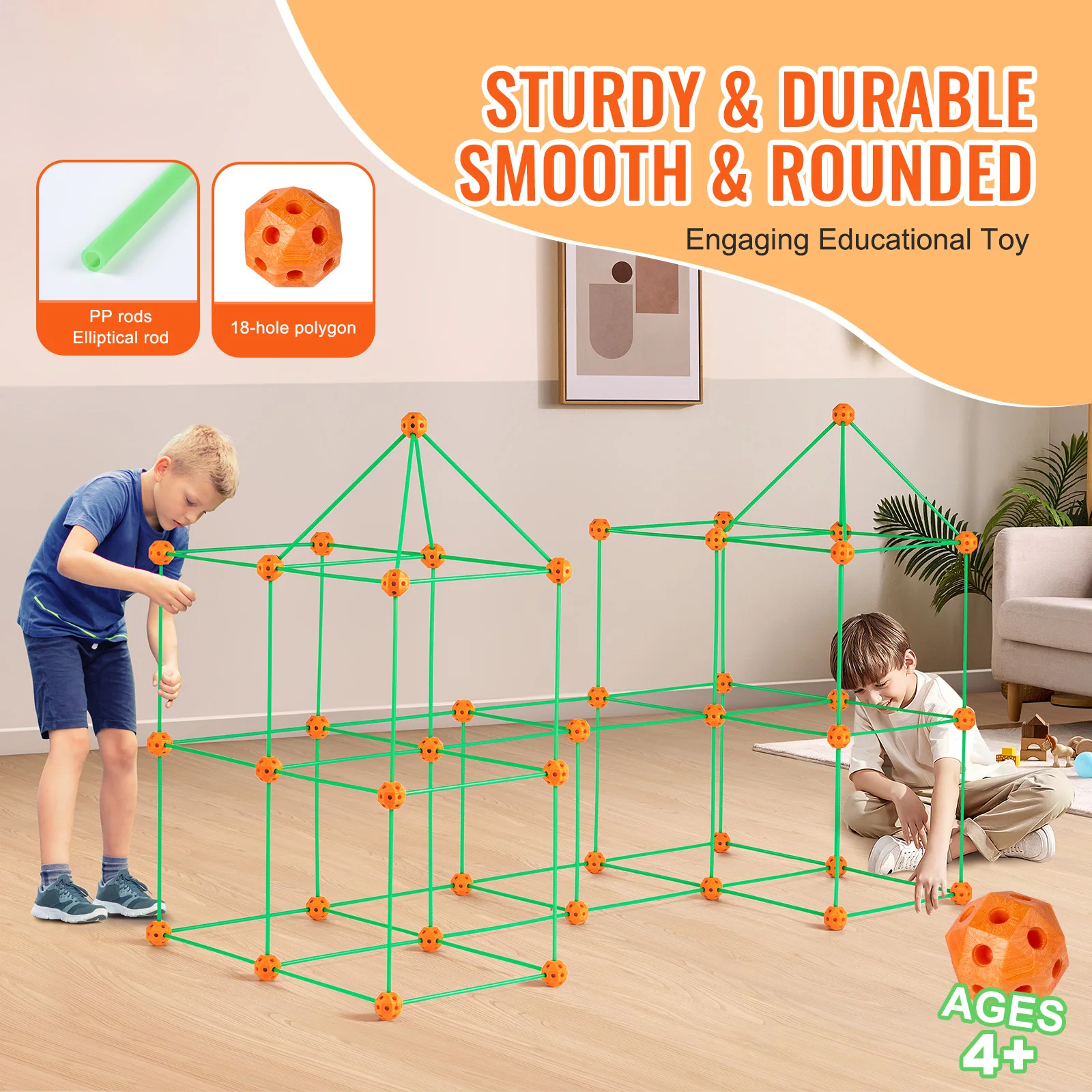 SucceBuy Fort Building Kit Children's DIY Indoor Castle Beading Stem with 96 Rods and 44 Balls Play Tent Toy for 4+ Kids Gifts