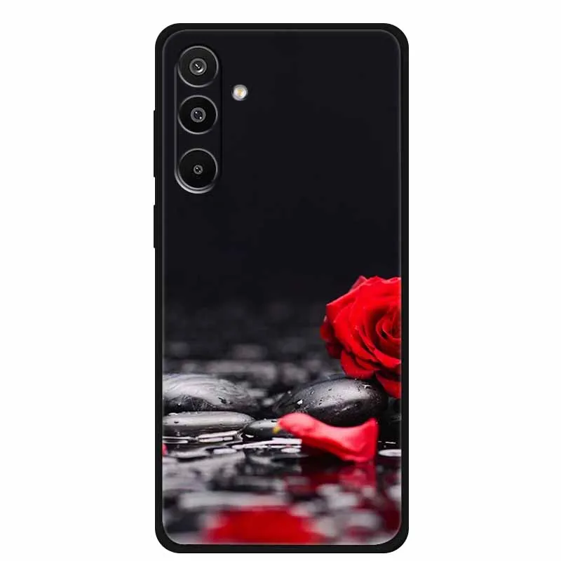 Floral Printed Silicone Phone Case - Black TPU Cover