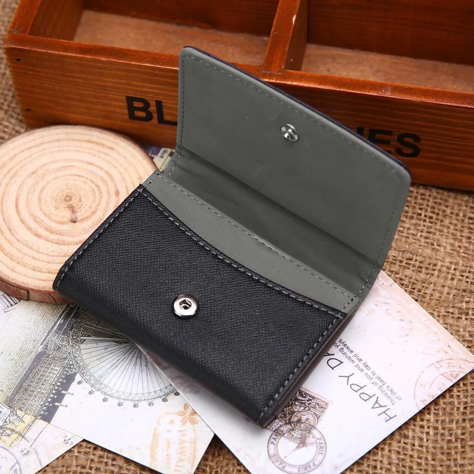 zttd men leather card cash receipt holder organizer bifold wallet purse a -  Walmart.com