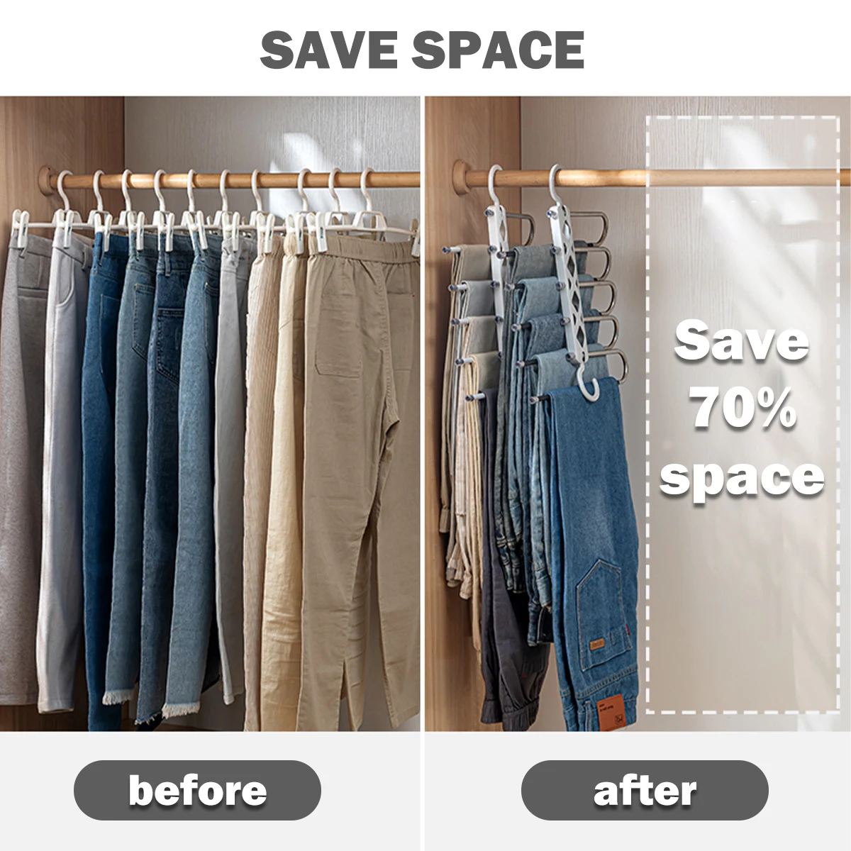 Perchero para pantalones de capas, colgador de ropa, armario