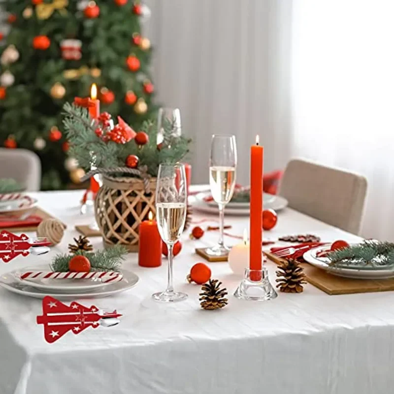 Charming Christmas Tree Cutlery Holder 12pcs With Festive Felt Utensil Pouch For Holiday Dinner Parties
