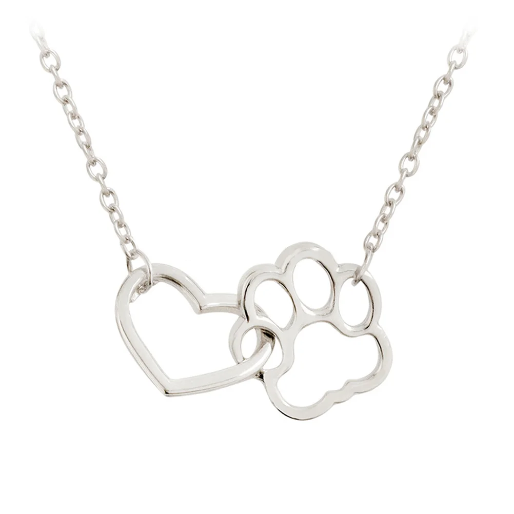 

Dog Love Heart Necklace Footprint Necklace Women Girls Jewellery Gift (Silver)