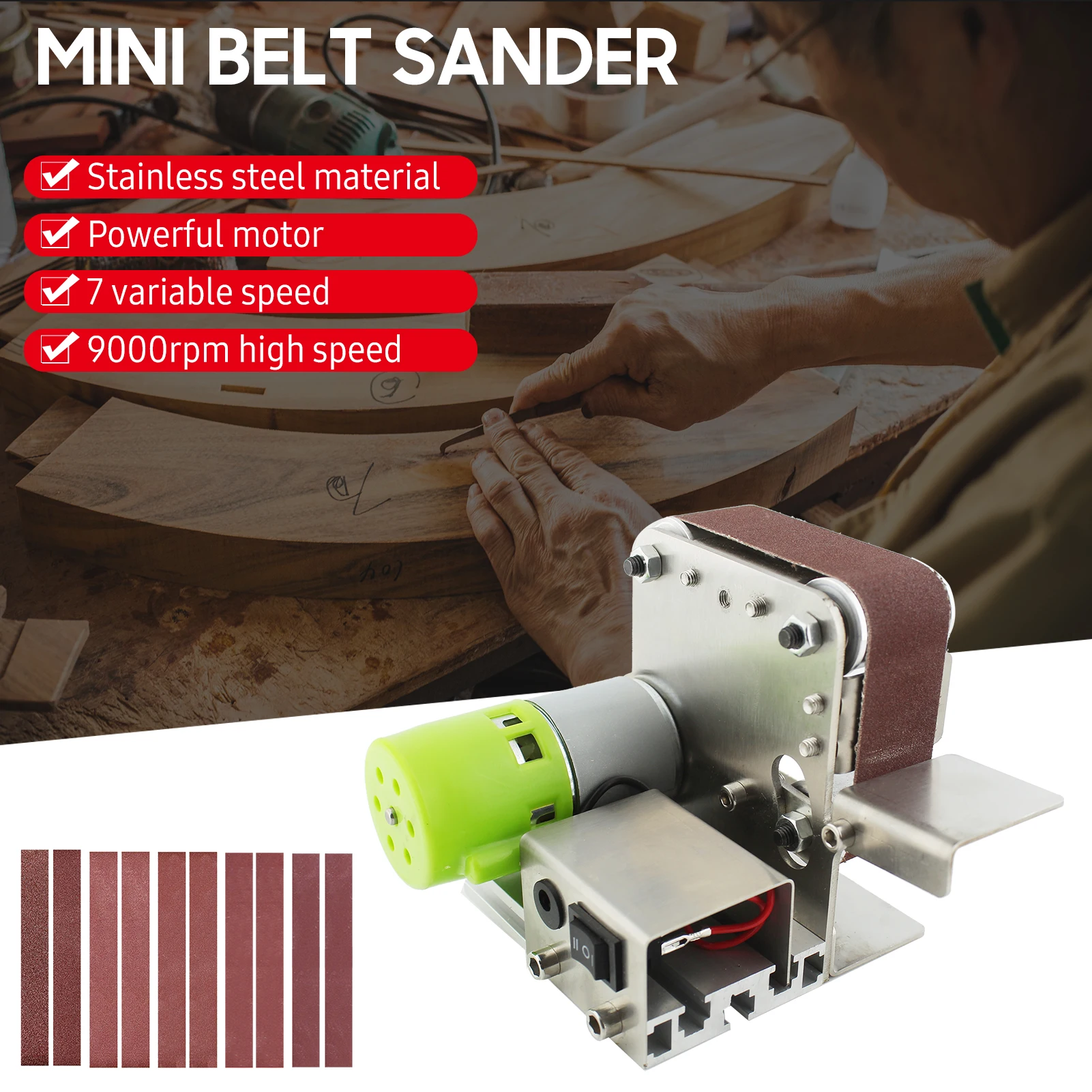 Mini Grinder 220V Electric Sanding Polishing Grinding Machine Belt Sander 7 Variable Speed for Polishing Wood Acrylic Metal 4