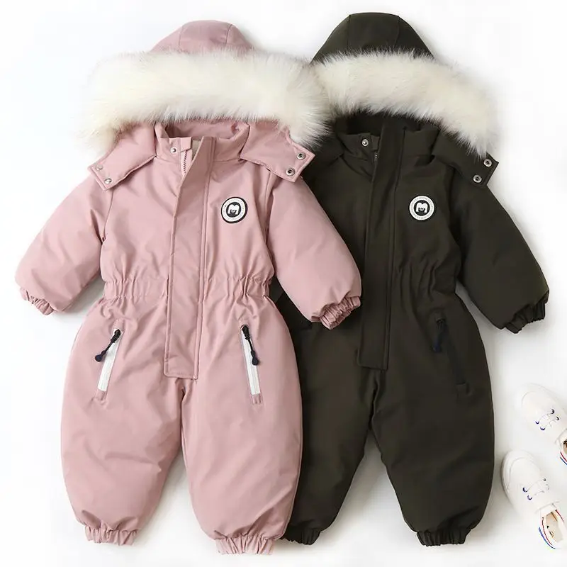 

Winter Baby Down Romper Children Boys Girls Solid Overalls Kid 1 to 2 3 4 5Years Zipper Jumpsuit Infant Outfits Snowsuit Clothes