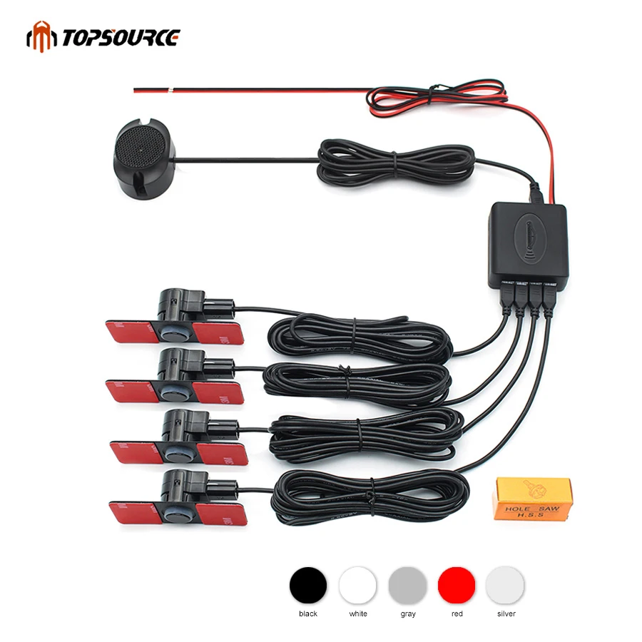 TOPSOURCE Car Parking Sensors Parktronics 6 Colors 13mm Flat Sensors Reverse Backup Radar Sound Buzzer Alarm Adjustable Sound
