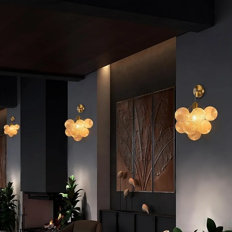Description Picture 6 of itemArtpad Designer Glass Balls Beside Wall Lamp Bedroom Corridor Gold Fashion Nordic Water Ripple Glass Wall Sconces Studyroom