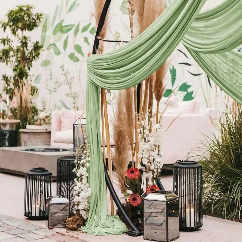 Chiffon Fabric Curtains 2pcs Sage Green Wedding Arch Chiffon Sheer Drapes Wedding Arch Drapes Sheer Backdrop Curtain for Wedding Ceremony Party Decor