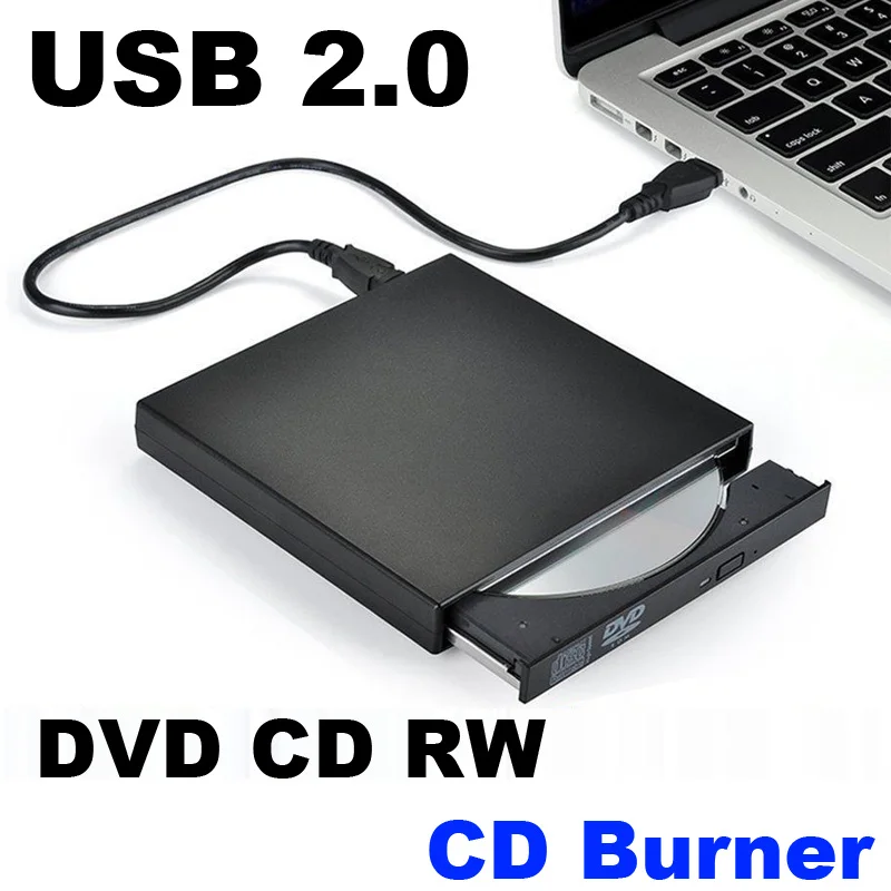 Usb 2.0 Slim External Dvd Cd Rw Disc Burner Writer Player Drive Per Pc Laptop Notebook Mac + Cavo Di Alimentazione