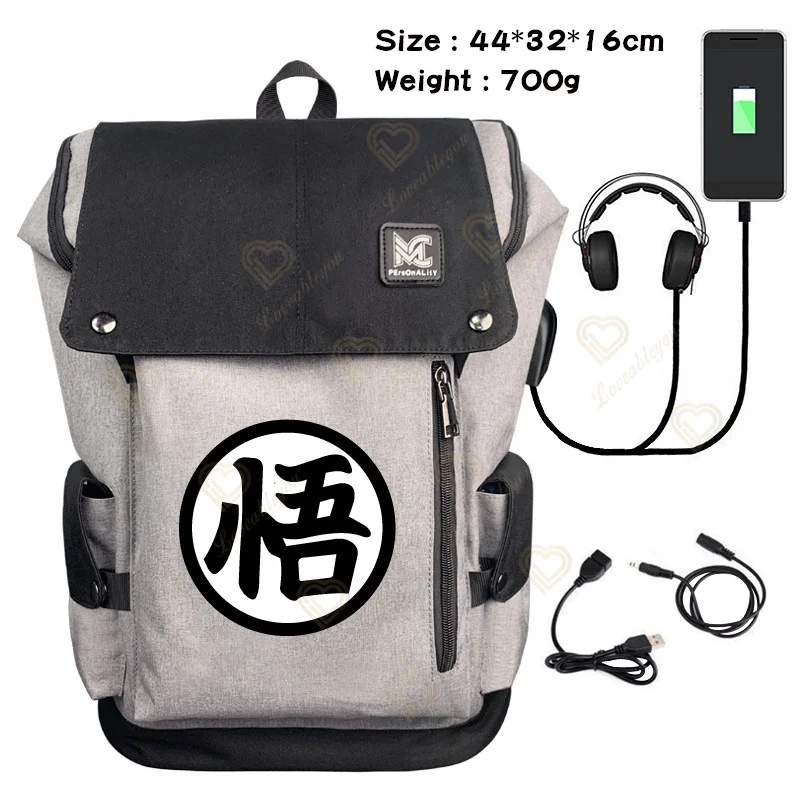 

Dragon Ball Printed Backpack USB Black Goku Computer Men Women Travel Daypack Student School Laptop Casual Shoulder Bags