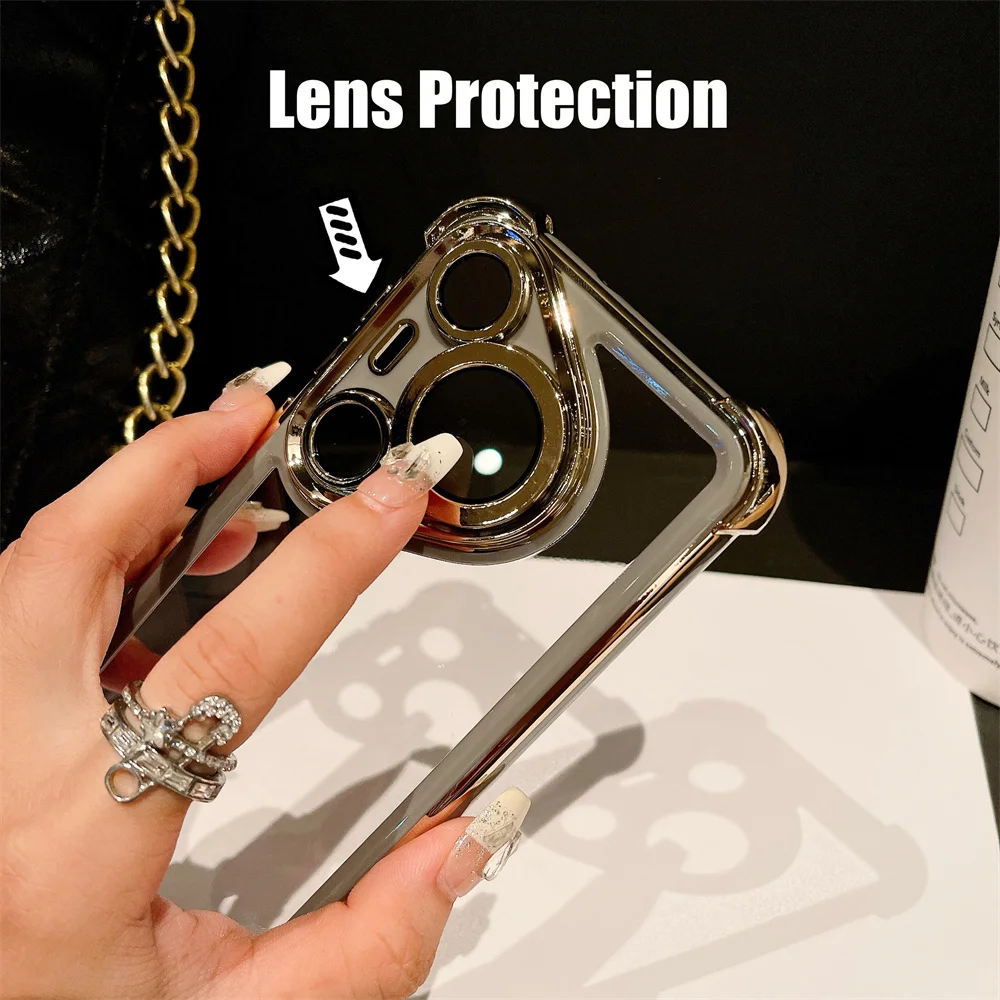 Luxury Clear Plating Phone Case with Airbag Protection and Transparent Camera Guard