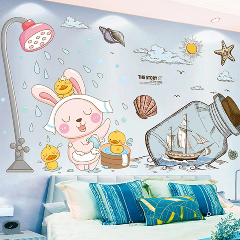 

Drifting Bottle Wall Stickers DIY Rabbit Ducks Wall Decals for Kids Bedroom Baby Bedroom Kindergarten Nursery Home Decoration