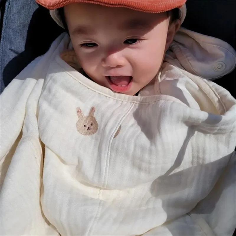 Baby Bear Swaddle Wrap Summer Windproof Multifunctional Baby Blanekt Soft Cotton Cloark Cape Hooded Bath Towel Stroller Blanket 4