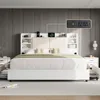 Extra Large Bed Frame with 4 Storage Drawers, Cushioned Bed Frame, 47.2 in Bookshelf Headboard, Charging Station 1