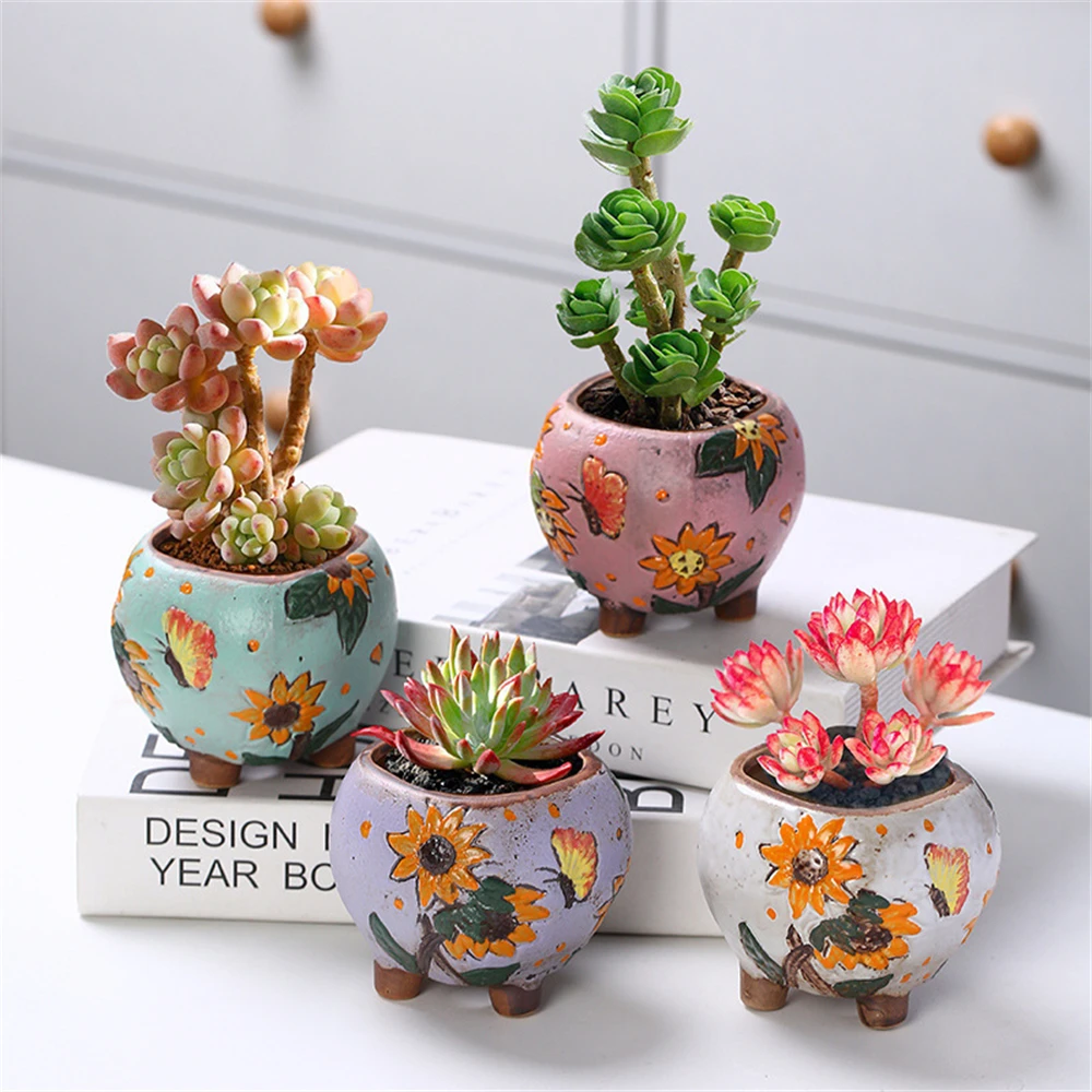 

Succulent Flower Pot Creative Hand-painted Ceramic Carving Home Decoration Flowerpots Ceramic Flowerpot