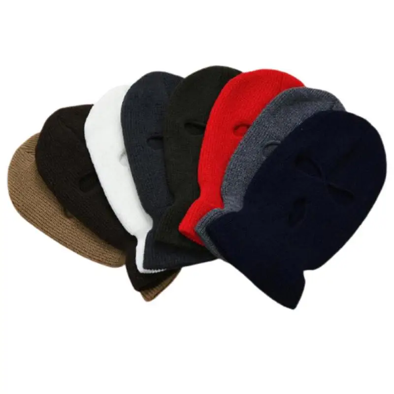 Winter Knit Cap Warm Soft 3 Holes Full Face Ski Hat Hood Motorcycle Helmet Army Tactical Hat Fashion Women Men Hiking Cap
