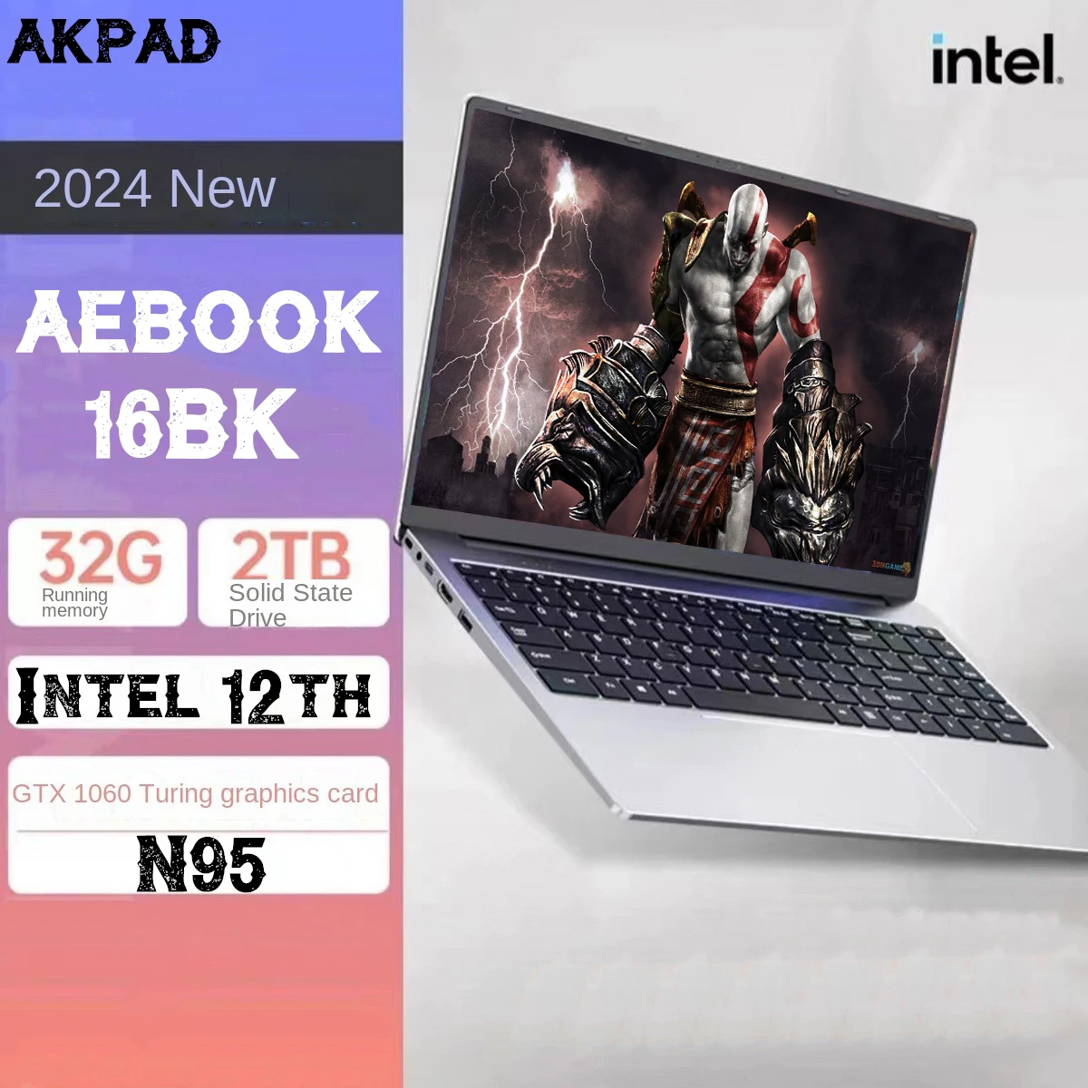 

AKPAD Intel 12th N95 Laptop 16 Inch IPS Screen 16G 32G RAM NVIDIA GeForce GTX 1060 4G Office Learning Computer Windows 10 11 Pro