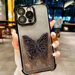 Elegant 3D Butterfly Glitter Phone Holder Bracelet Shockproof Case for Redmi 13 4G 5G 2024 (Black)