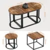 Coffee Table Oval 3pcs Set, Modern Living Room Table with 2 End Tables, Small Center Table with Metal Frame for Home Apartment 3